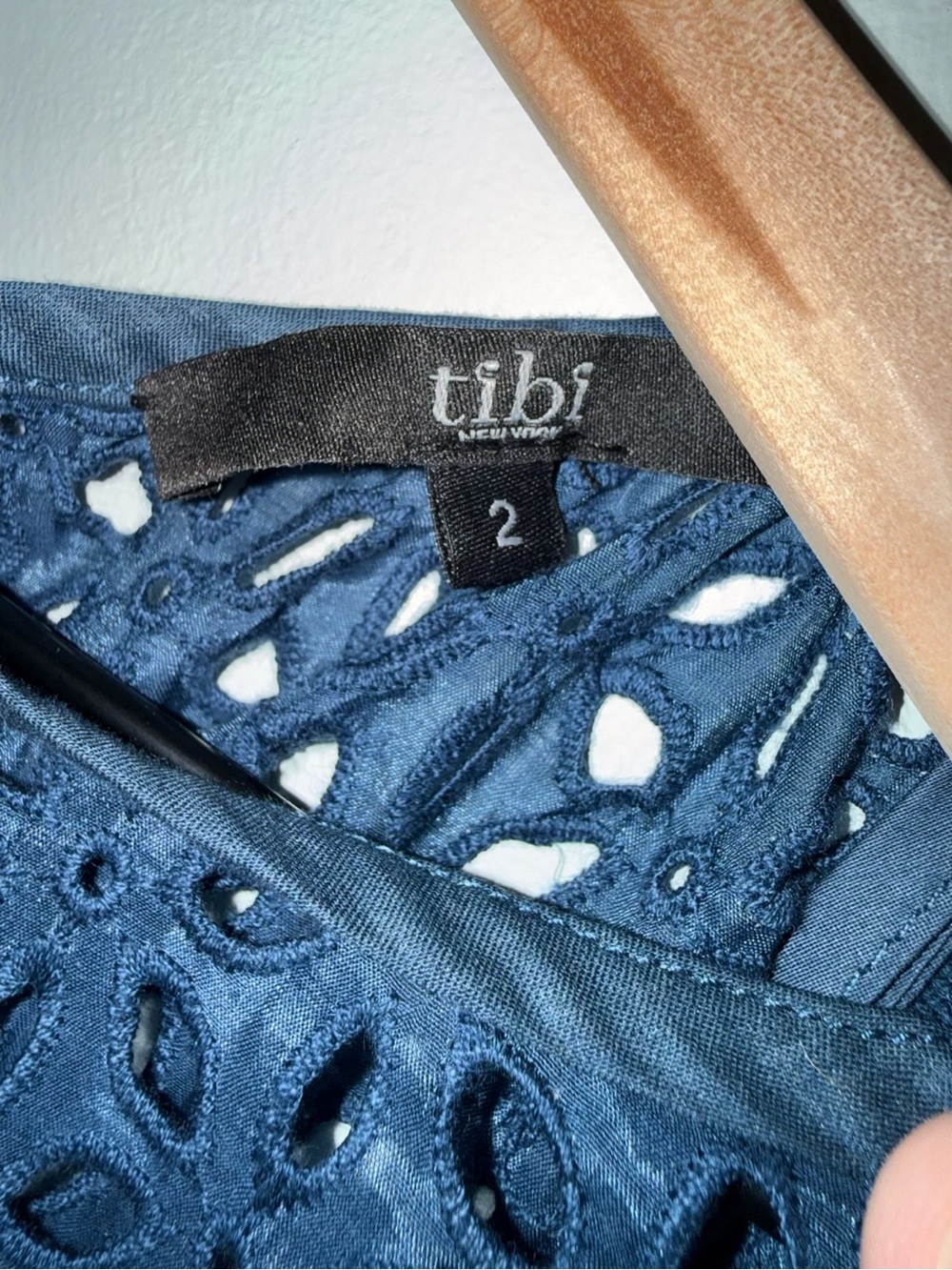 Tibi Navy Silk Cotton Eyelet Fit & Flare Dress Size 2 - Picture 3 of 7